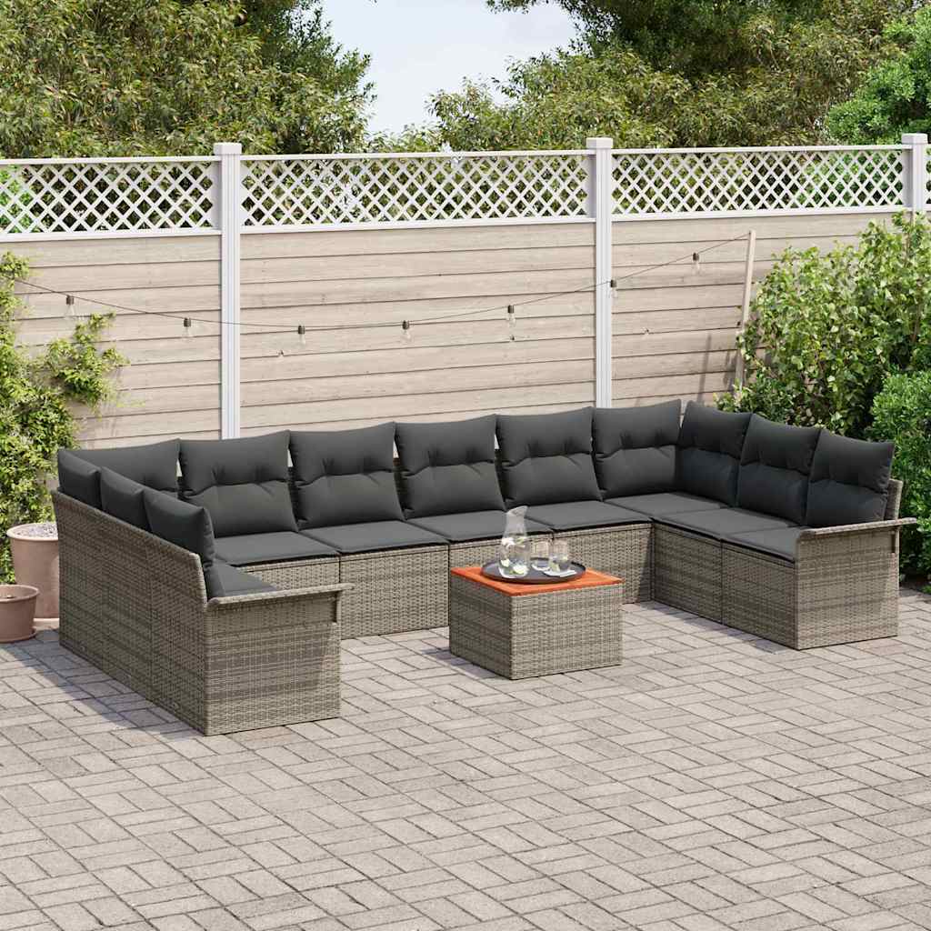 Gartensofa-set mit Kissen 11 pcs Grau Poly-Rattan