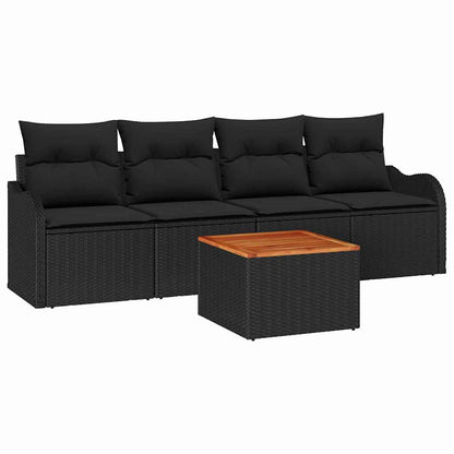 Gartensofa-set mit Kissen 5 pcs Schwarz Poly-Rattan