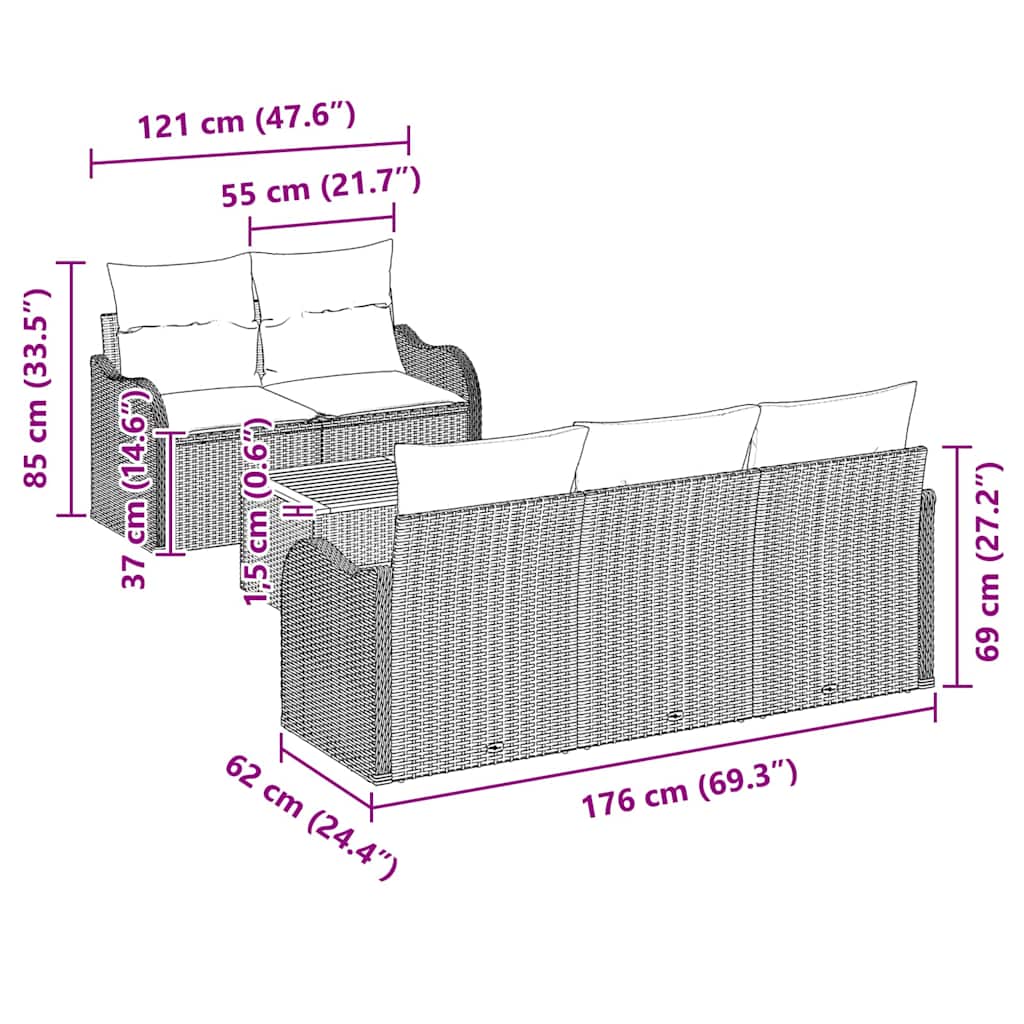 Gartensofa-set mit Kissen 6 pcs Beige Poly-Rattan