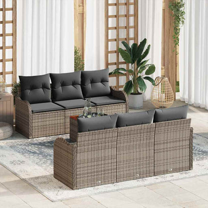 Gartensofa-set mit Kissen 7 pcs Grau Poly-Rattan