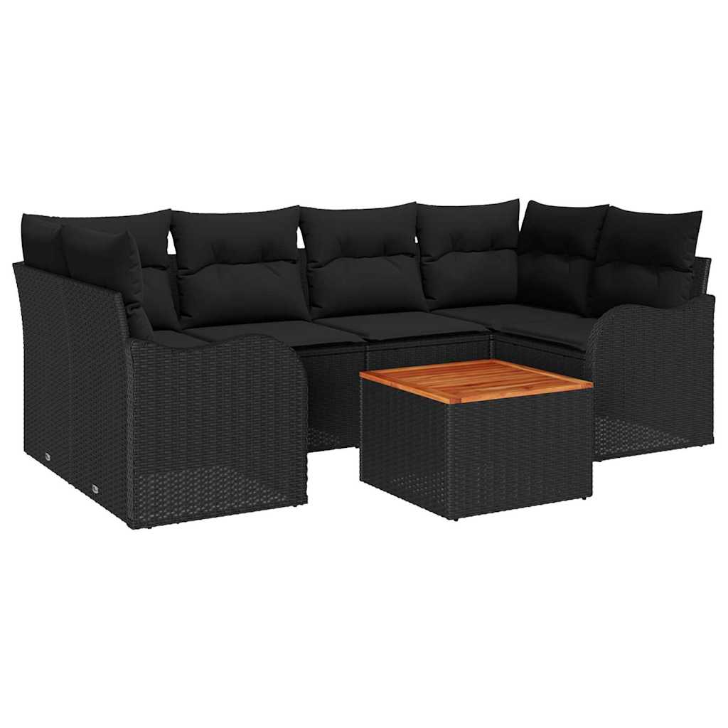 Gartensofa-set mit Kissen 7 pcs Schwarz Poly-Rattan
