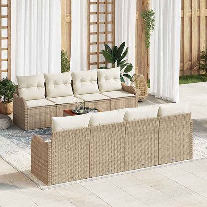 Gartensofa-set mit Kissen 9 pcs Beige Poly-Rattan