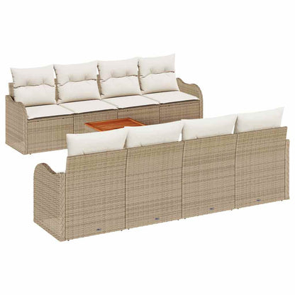 Gartensofa-set mit Kissen 9 pcs Beige Poly-Rattan
