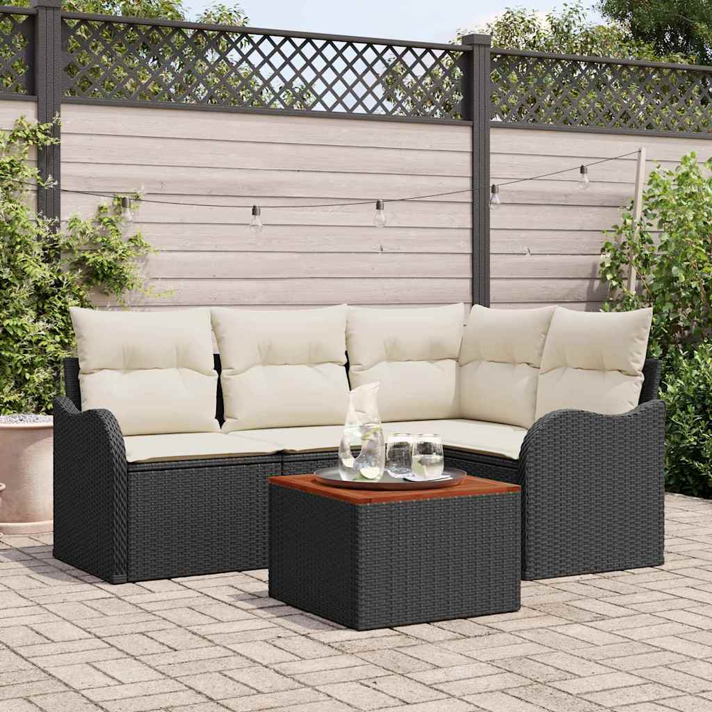 Gartensofa-set mit Kissen 5 pcs Schwarz Poly-Rattan
