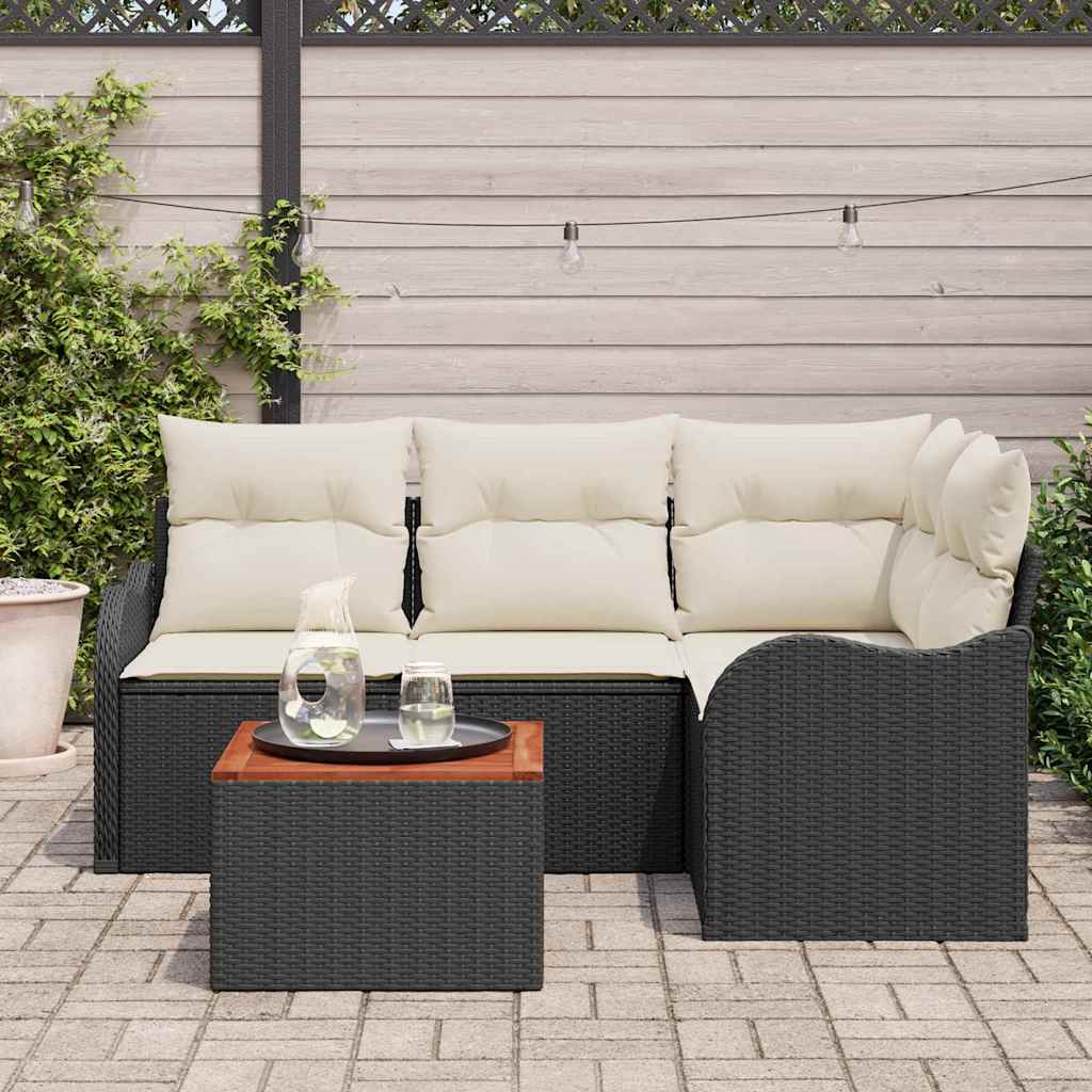 Gartensofa-set mit Kissen 5 pcs Schwarz Poly-Rattan
