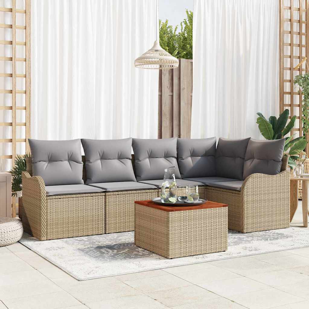 Gartensofa-set mit Kissen 6 pcs Beige Poly-Rattan