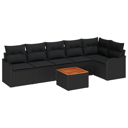 Gartensofa-set mit Kissen 7 pcs Schwarz Poly-Rattan