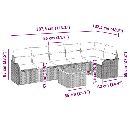 Gartensofa-set mit Kissen 7 pcs Schwarz Poly-Rattan