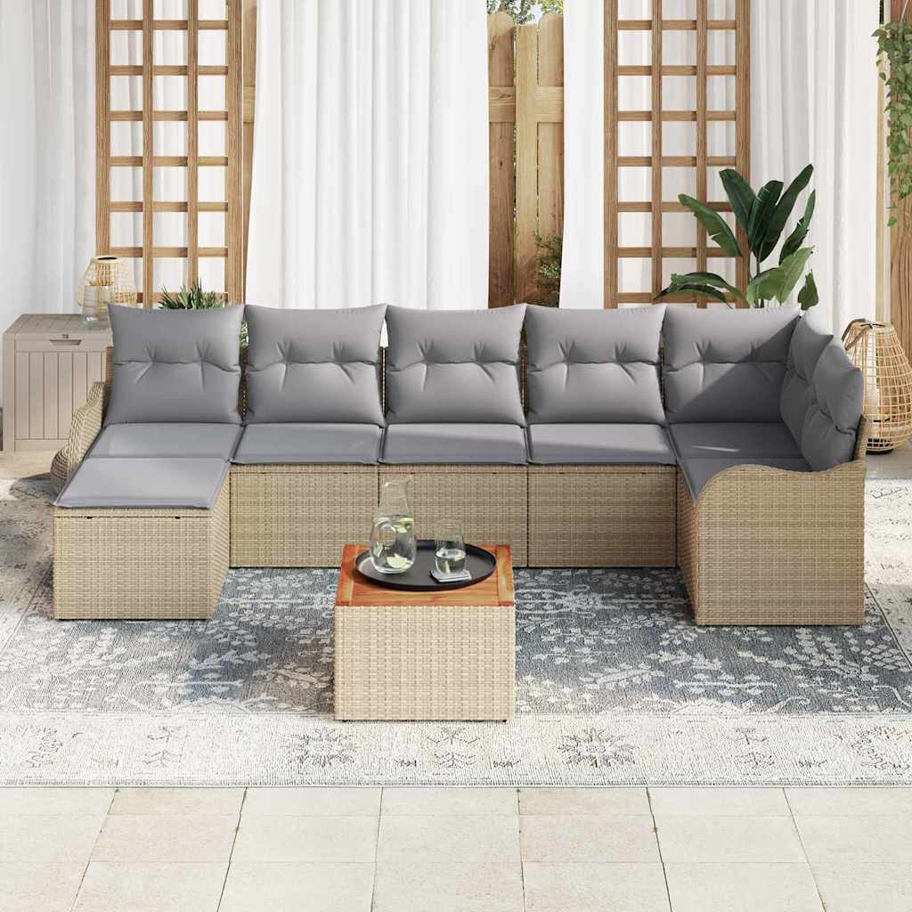 Gartensofa-set mit Kissen 8 pcs Beige Poly-Rattan