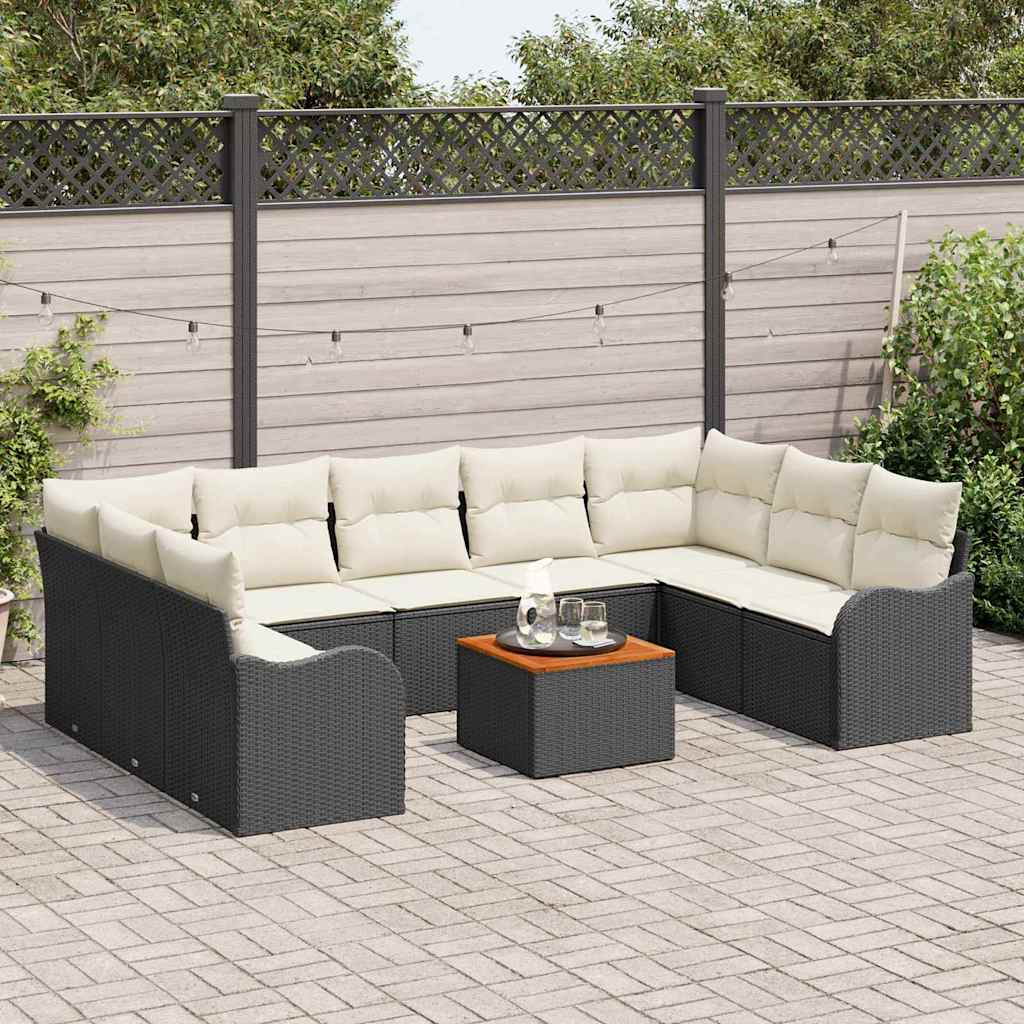 Gartensofa-set mit Kissen 10 pcs Schwarz Poly-Rattan
