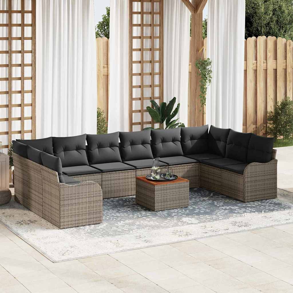 Gartensofa-set mit Kissen 11 pcs Grau Poly-Rattan