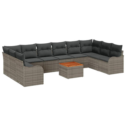 Gartensofa-set mit Kissen 11 pcs Grau Poly-Rattan