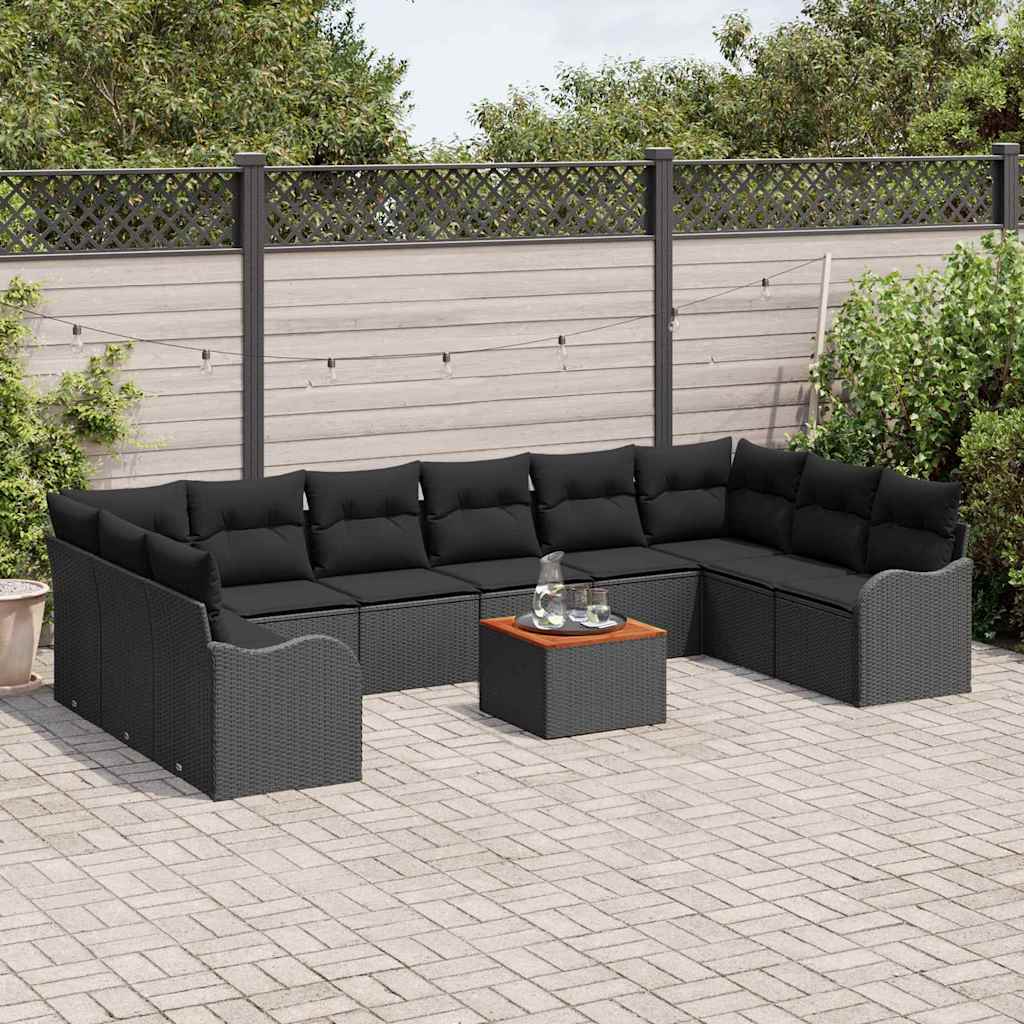 Gartensofa-set mit Kissen 11 pcs Schwarz Poly-Rattan