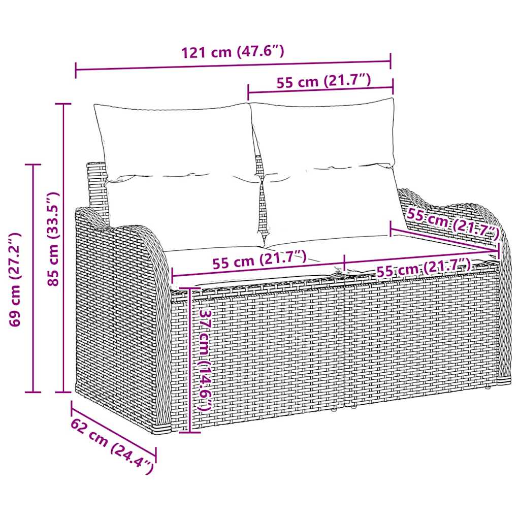 Gartensofa-set mit Kissen 11 pcs Schwarz Poly-Rattan