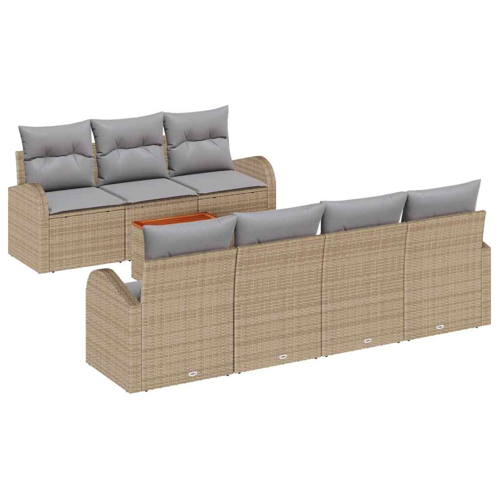 Gartensofa-set mit Kissen 8 pcs Beige Poly-Rattan