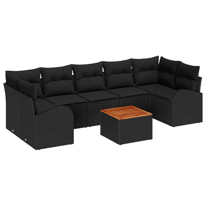 Gartensofa-set mit Kissen 8 pcs Schwarz Poly-Rattan