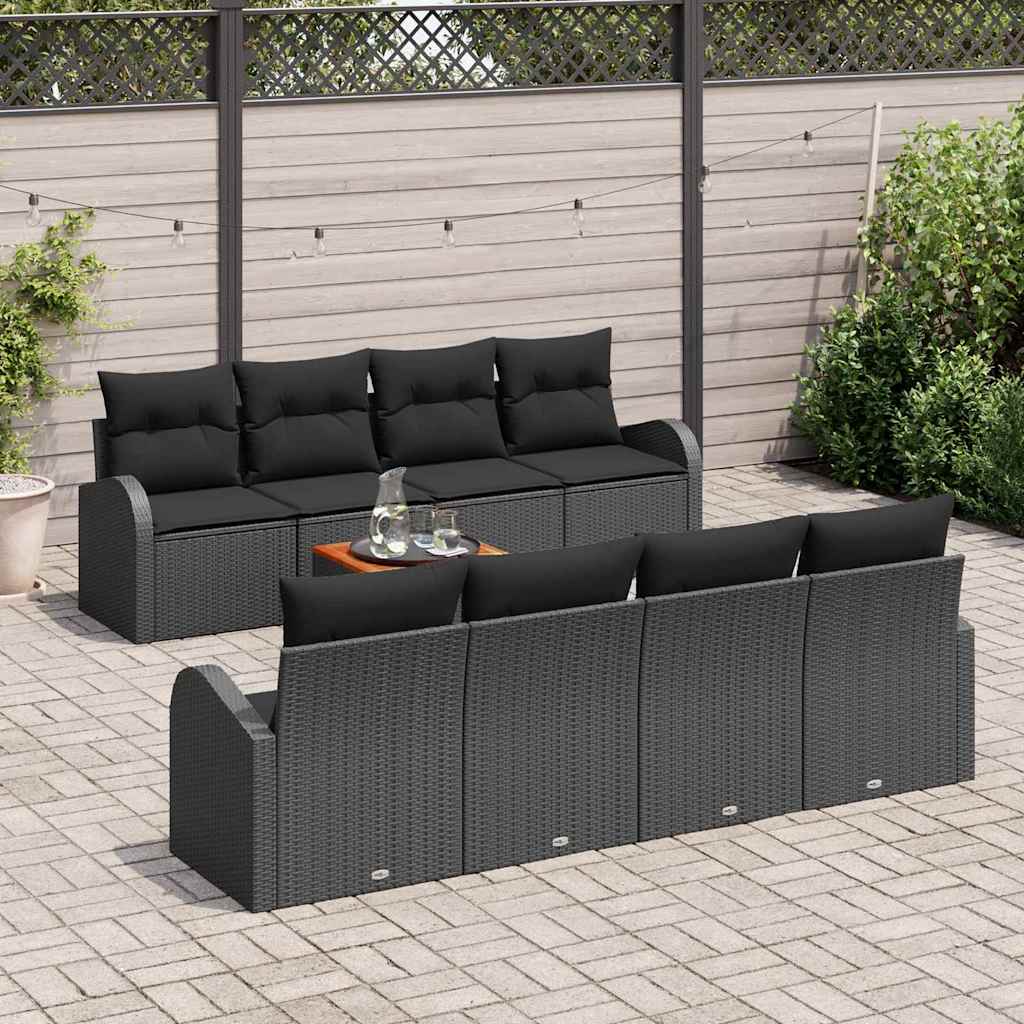 Gartensofa-set mit Kissen 9 pcs Schwarz Poly-Rattan