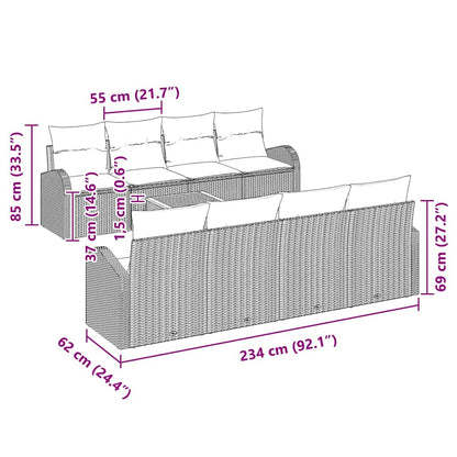 Gartensofa-set mit Kissen 9 pcs Schwarz Poly-Rattan