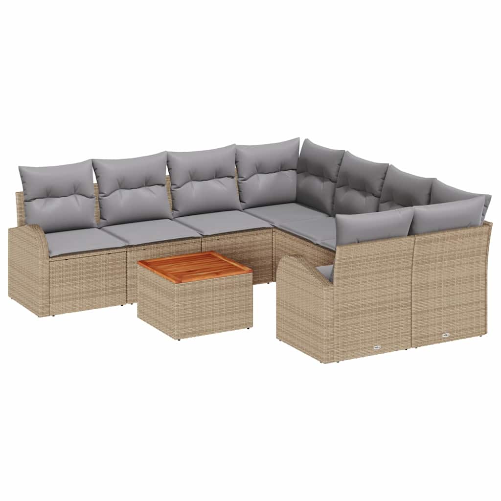 Gartensofa-set mit Kissen 9 pcs Beige Poly-Rattan