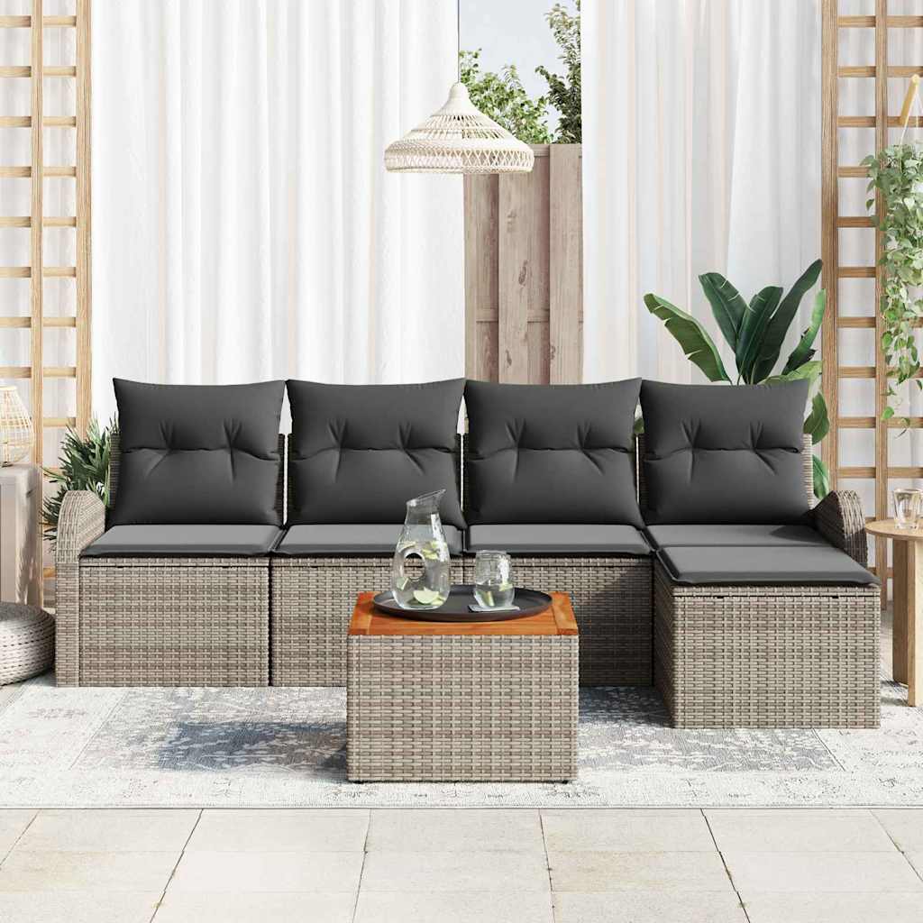 Gartensofa-set mit Kissen 6 pcs Grau Poly-Rattan