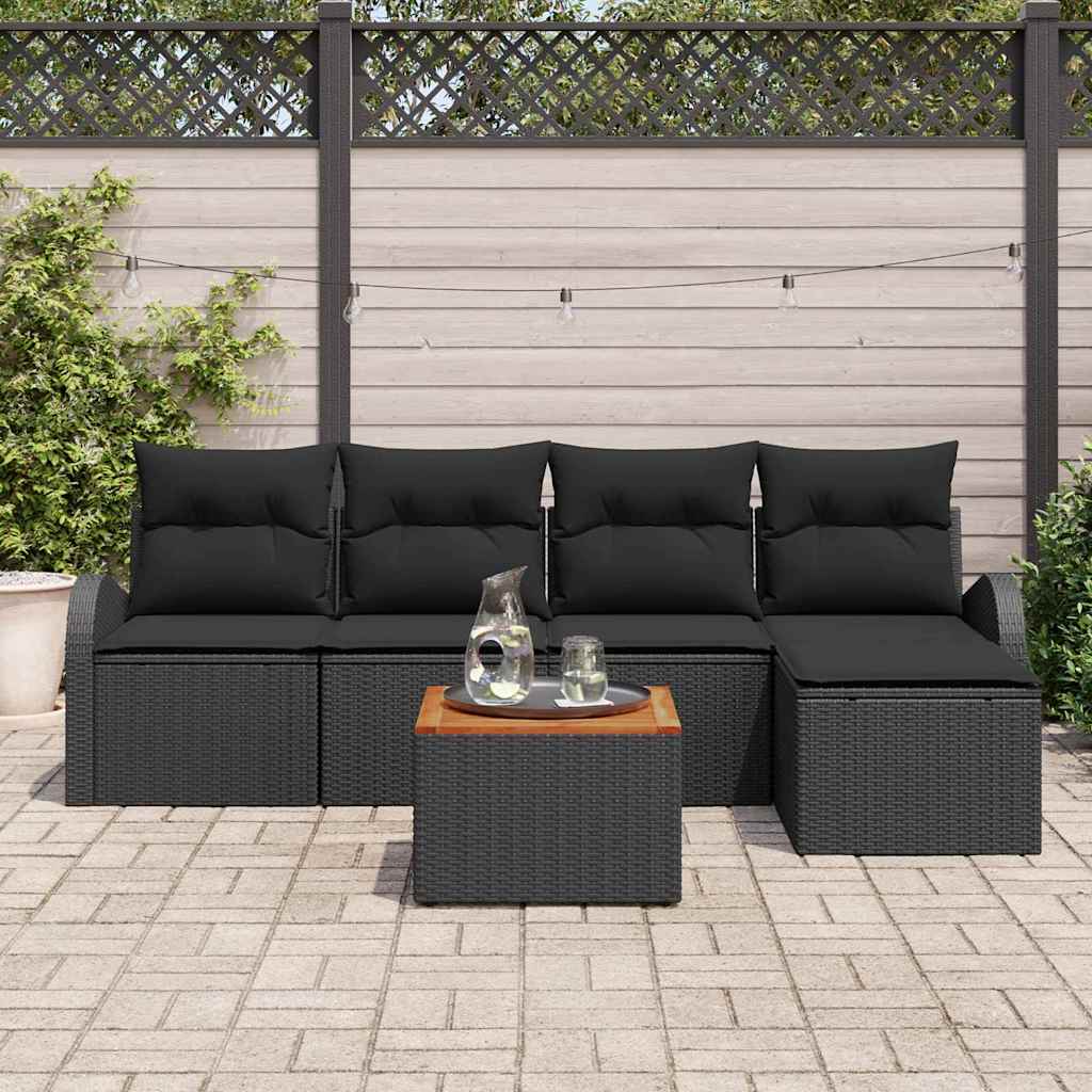 Gartensofa-set mit Kissen 6 pcs Schwarz Poly-Rattan