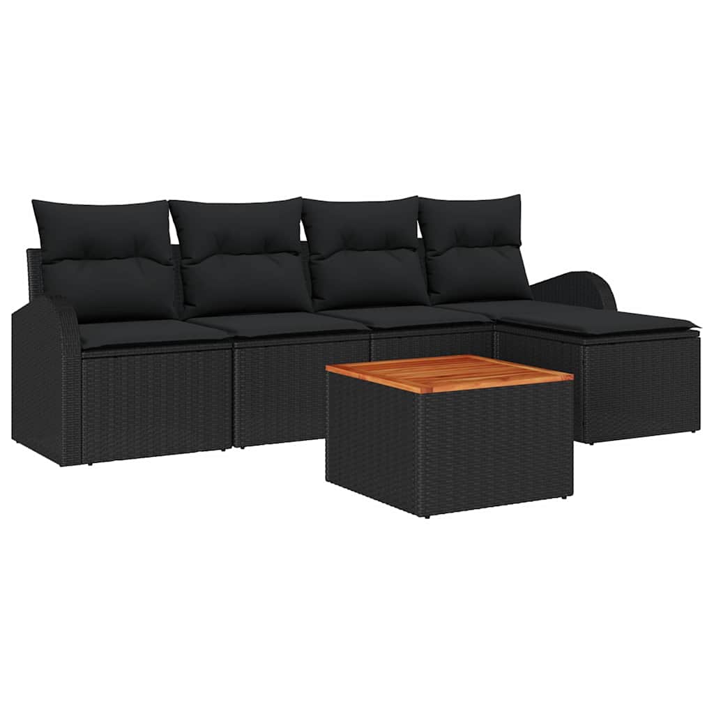 Gartensofa-set mit Kissen 6 pcs Schwarz Poly-Rattan