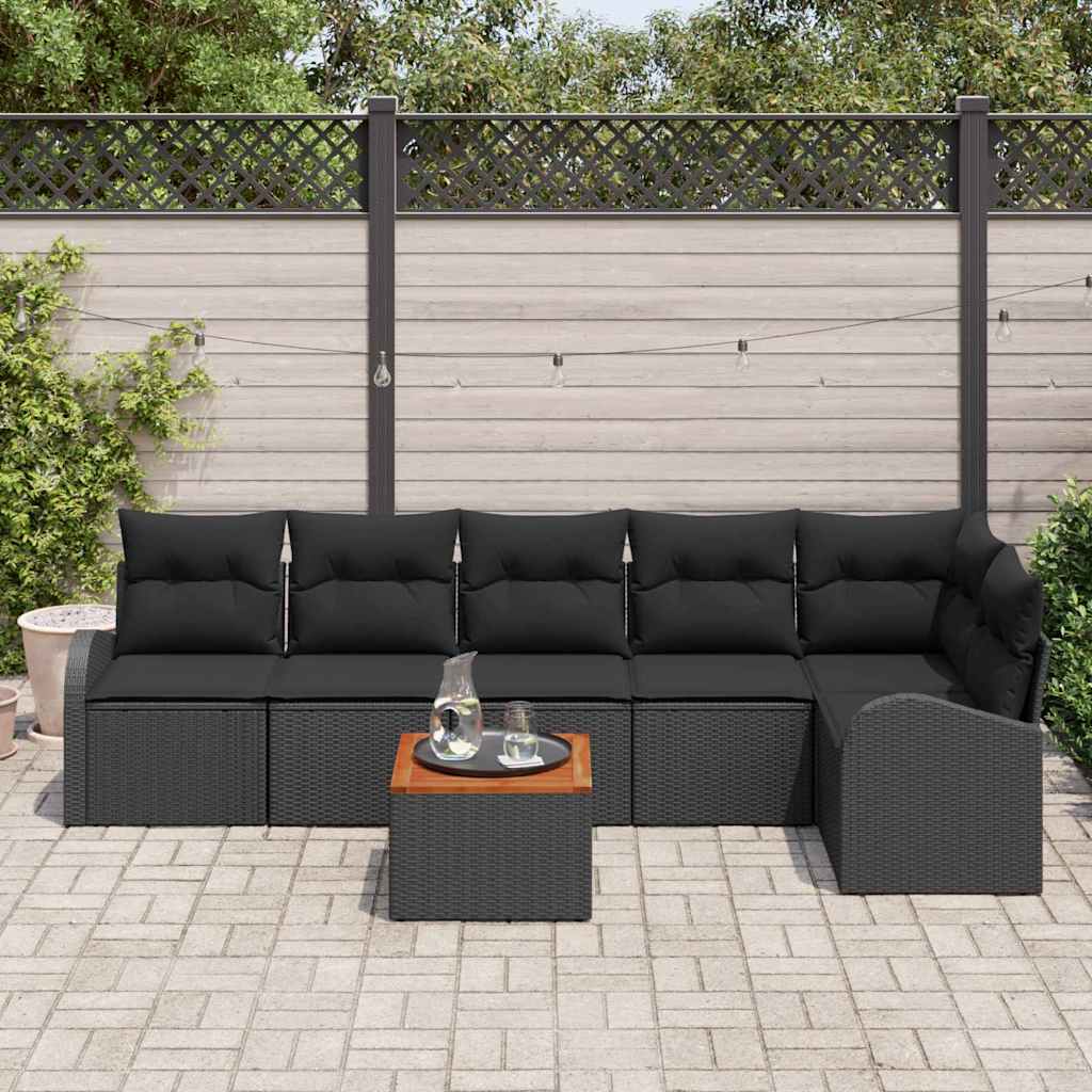 Gartensofa-set mit Kissen 7 pcs Schwarz Poly-Rattan