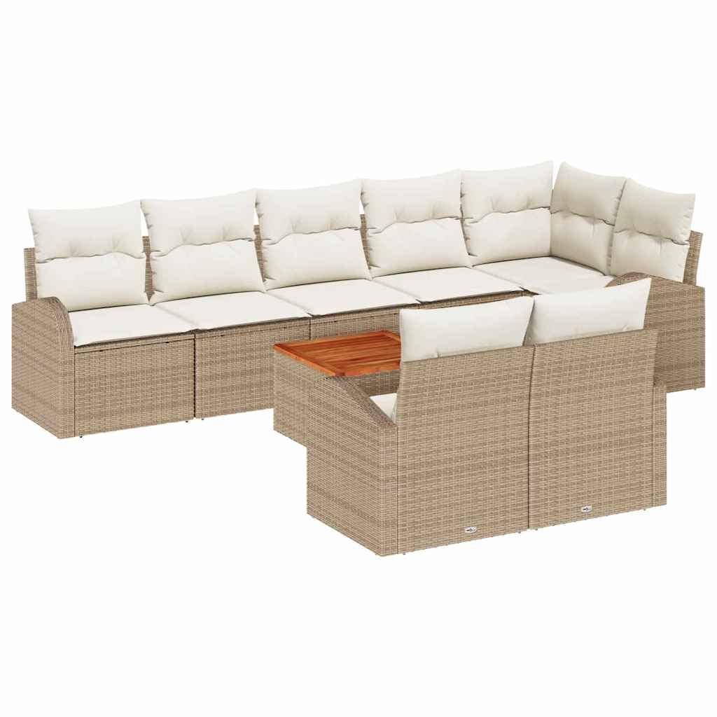 Gartensofa-set mit Kissen 9 pcs Beige Poly-Rattan