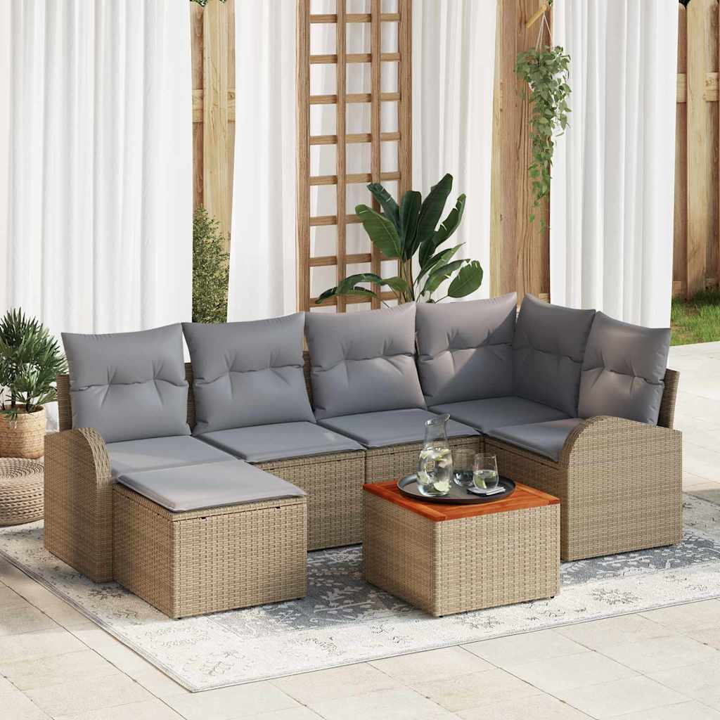 Gartensofa-set mit Kissen 7 pcs Beige Poly-Rattan