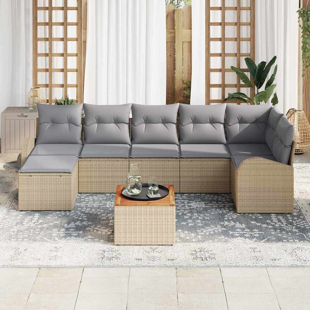 Gartensofa-set mit Kissen 8 pcs Beige Poly-Rattan