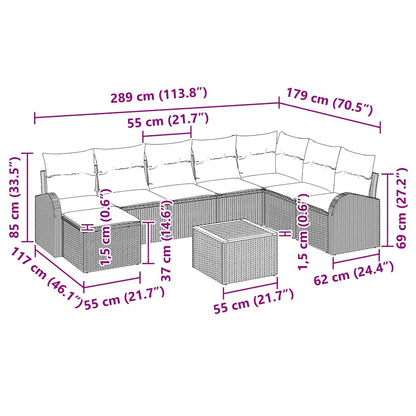 Gartensofa-set mit Kissen 9 pcs Schwarz Poly-Rattan