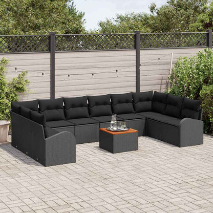 Gartensofa-set mit Kissen 11 pcs Schwarz Poly-Rattan