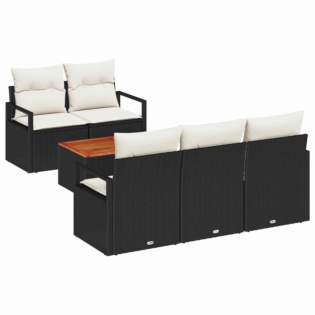 Gartensofa-set mit Kissen 6 pcs Schwarz Poly-Rattan