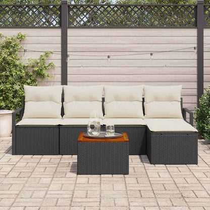 Gartensofa-set mit Kissen 6 pcs Schwarz Poly-Rattan