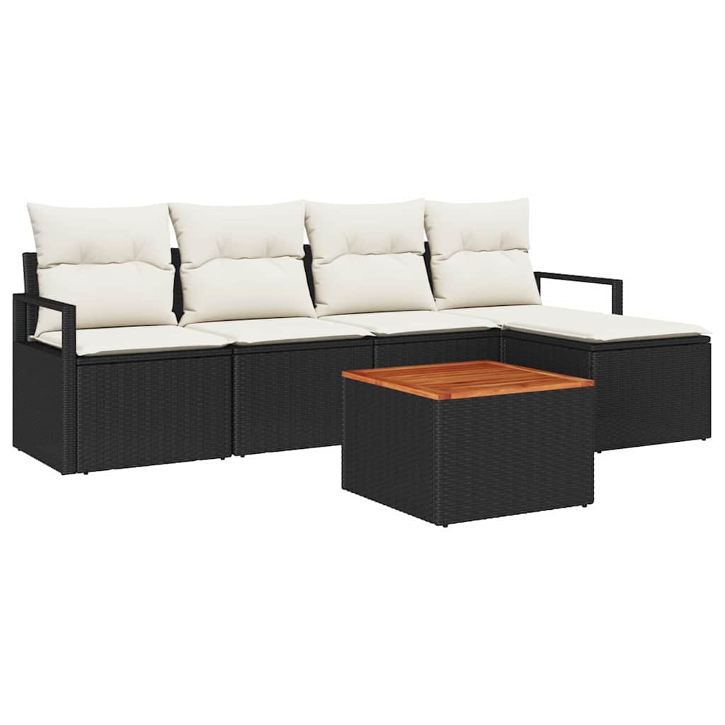 Gartensofa-set mit Kissen 6 pcs Schwarz Poly-Rattan