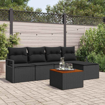Gartensofa-set mit Kissen 6 pcs Schwarz Poly-Rattan