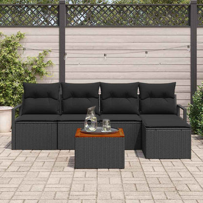 Gartensofa-set mit Kissen 6 pcs Schwarz Poly-Rattan