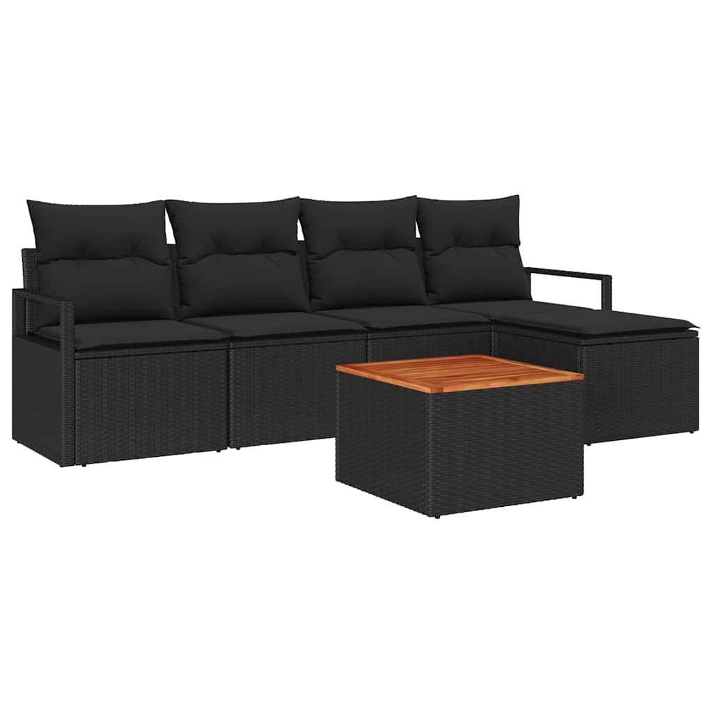 Gartensofa-set mit Kissen 6 pcs Schwarz Poly-Rattan