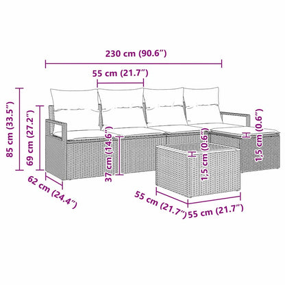 Gartensofa-set mit Kissen 6 pcs Schwarz Poly-Rattan