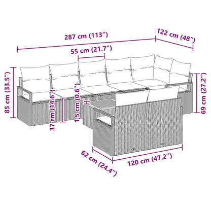 Gartensofa-set mit Kissen 9 pcs Schwarz Poly-Rattan