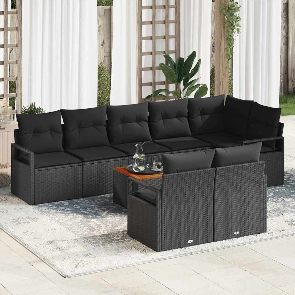 Gartensofa-set mit Kissen 9 pcs Schwarz Poly-Rattan