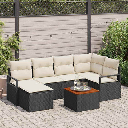Gartensofa-set mit Kissen 7 pcs Schwarz Poly-Rattan