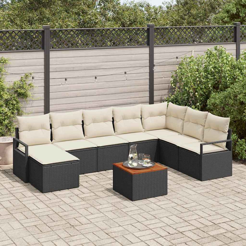 Gartensofa-set mit Kissen 9 pcs Schwarz Poly-Rattan