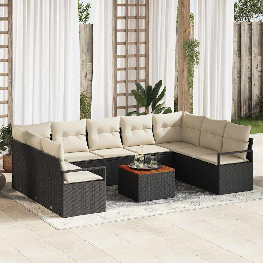 Gartensofa-set mit Kissen 10 pcs Schwarz Poly-Rattan