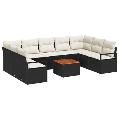 Gartensofa-set mit Kissen 10 pcs Schwarz Poly-Rattan