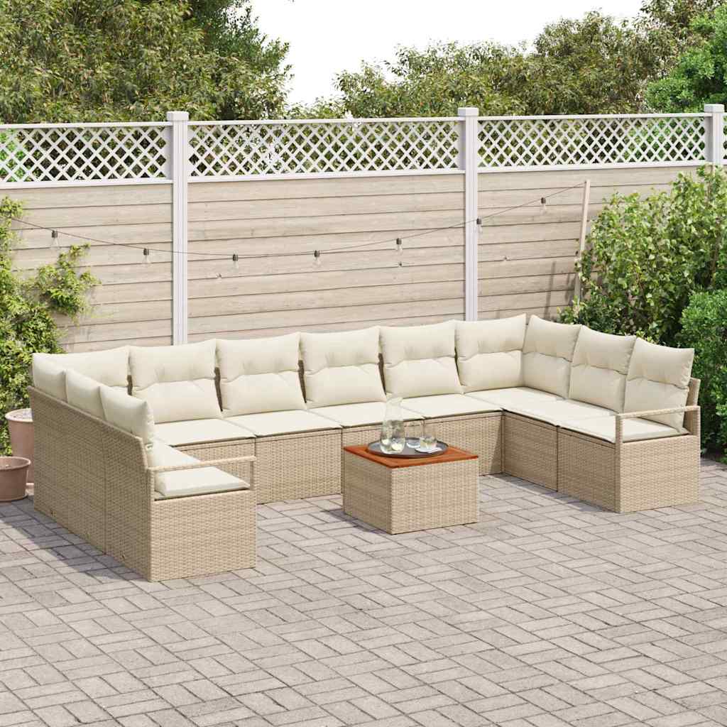 Gartensofa-set mit Kissen 11 pcs Beige Poly-Rattan