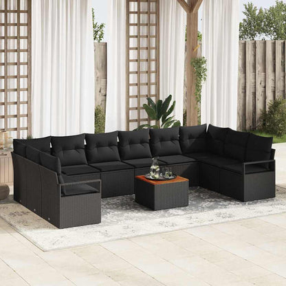 Gartensofa-set mit Kissen 11 pcs Schwarz Poly-Rattan