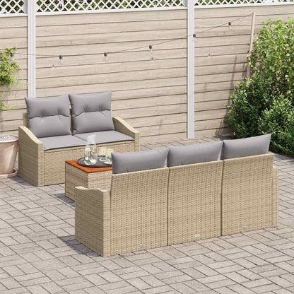 Gartensofa-set mit Kissen 6 pcs Beige Poly-Rattan