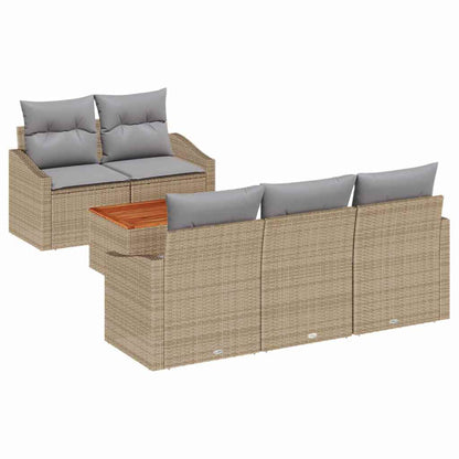 Gartensofa-set mit Kissen 6 pcs Beige Poly-Rattan