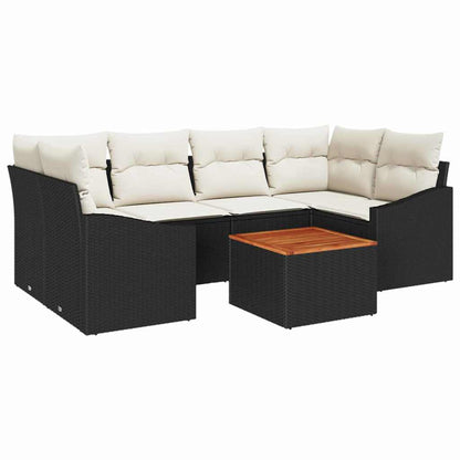 Gartensofa-set mit Kissen 7 pcs Schwarz Poly-Rattan